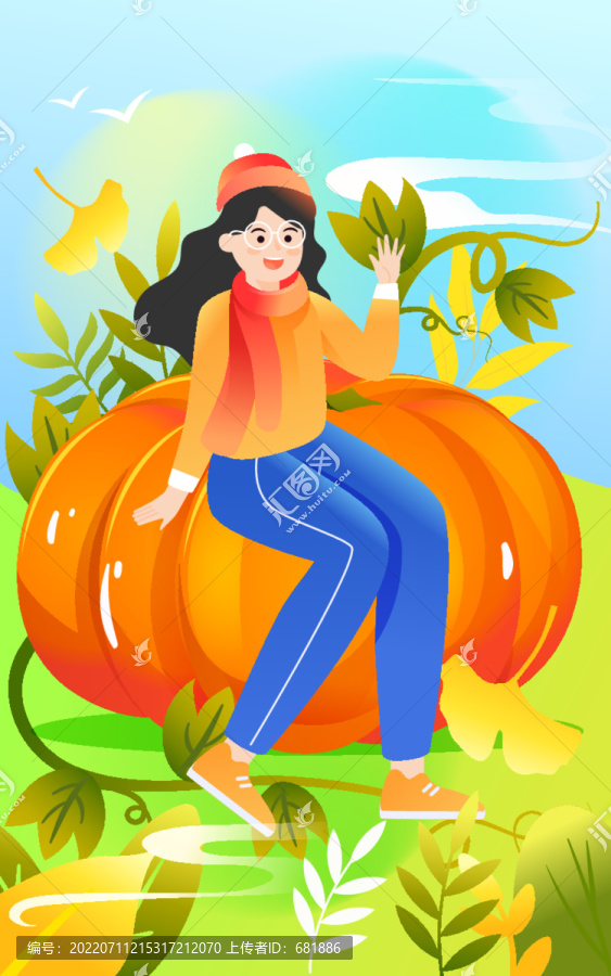立秋節(jié)氣豐收季節(jié)人物收獲插畫