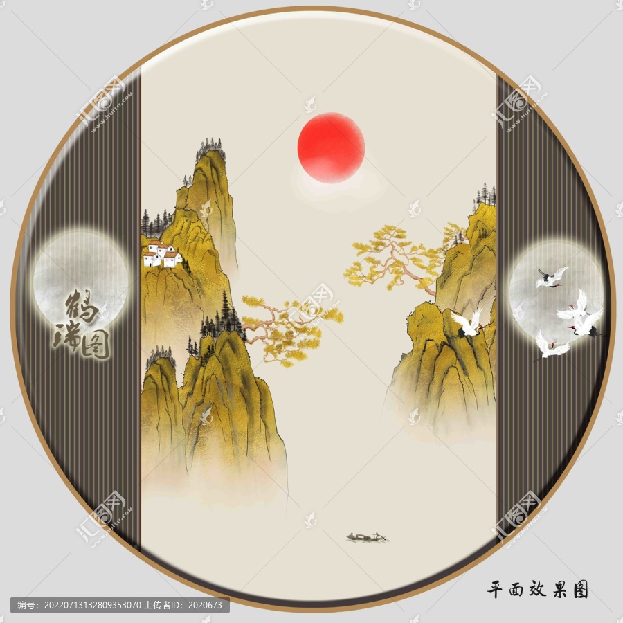 閣樓金色山水畫