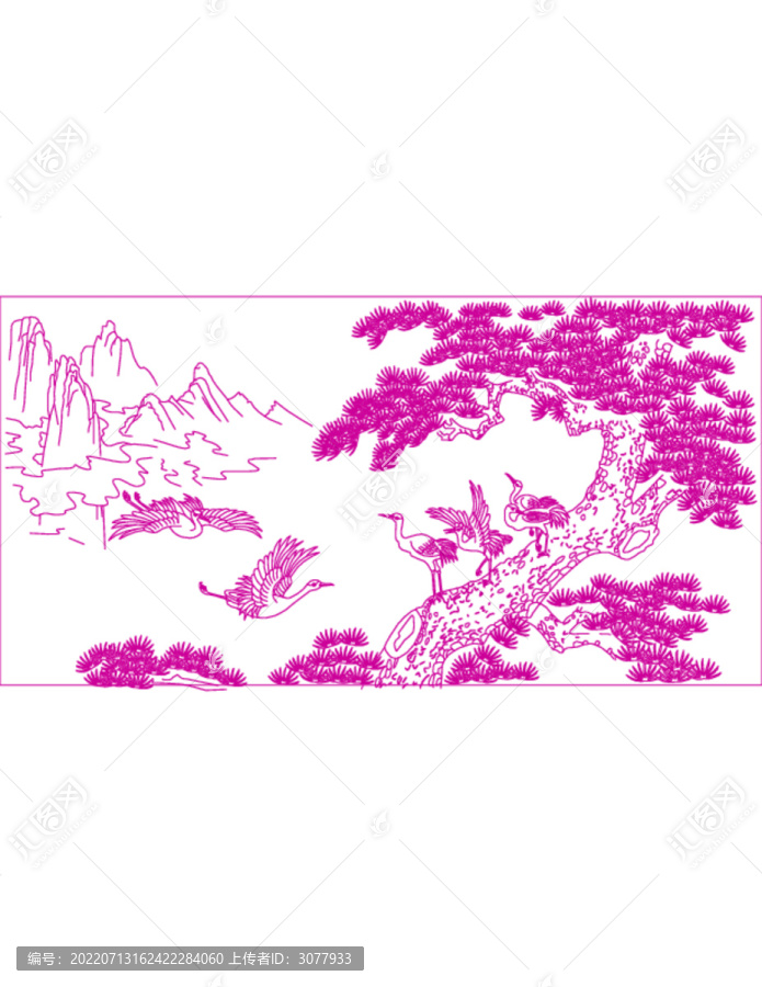仙鶴松樹遠山圖