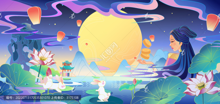 國潮中秋節(jié)插畫