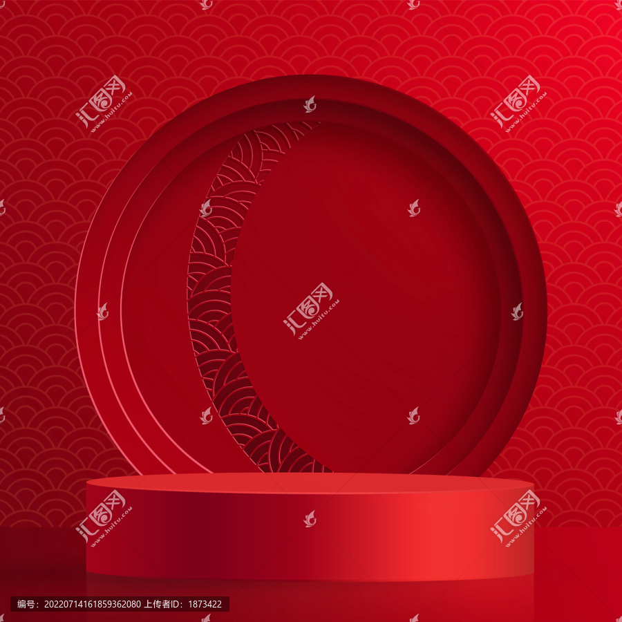 红色圆形舞台广告模版三维图