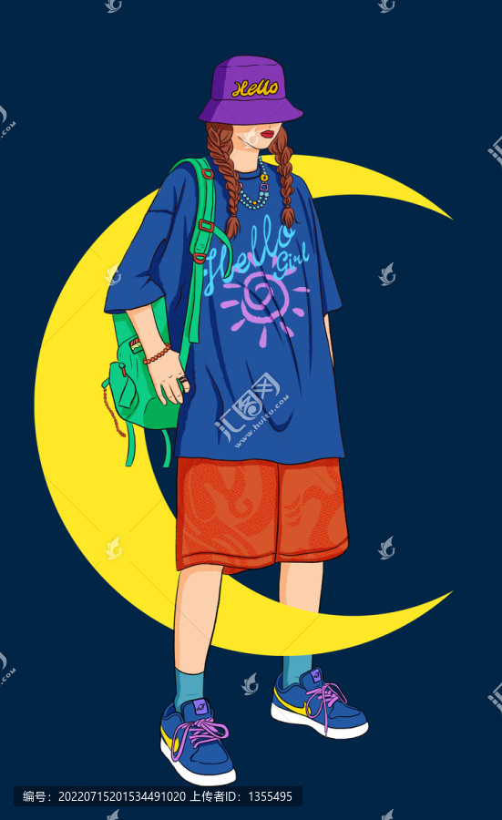 原創(chuàng)潮流酷女孩插畫分層文件