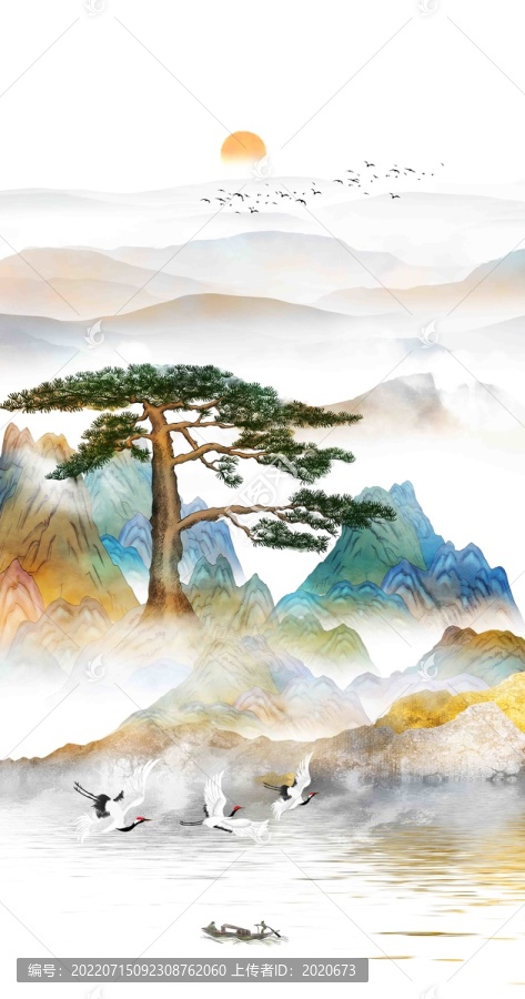 抽象迎客松山水畫