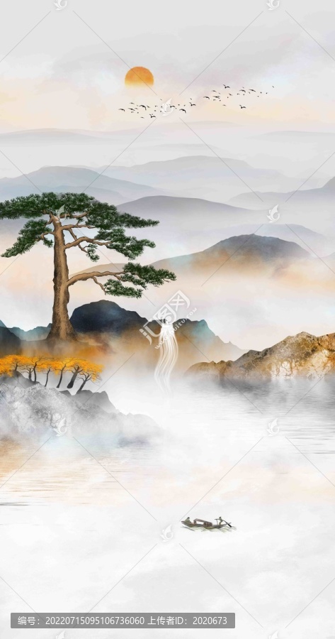 迎客松山水軟膜天花