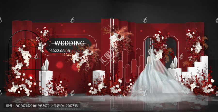 韓式紅白色婚禮效果圖