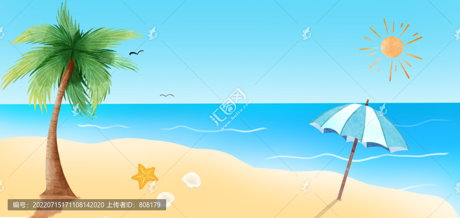 卡通海边度假阳光沙滩背景