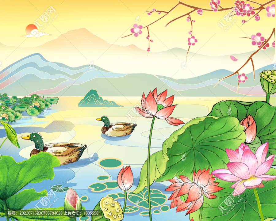 荷花插畫藕粉插畫