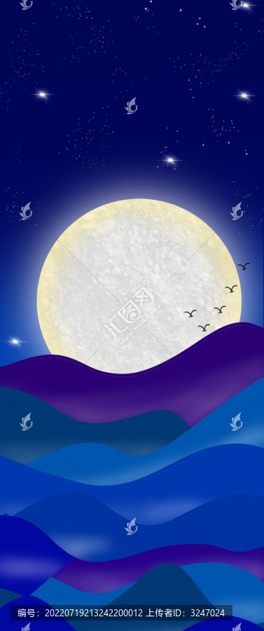 海上生明月手繪手機壁紙