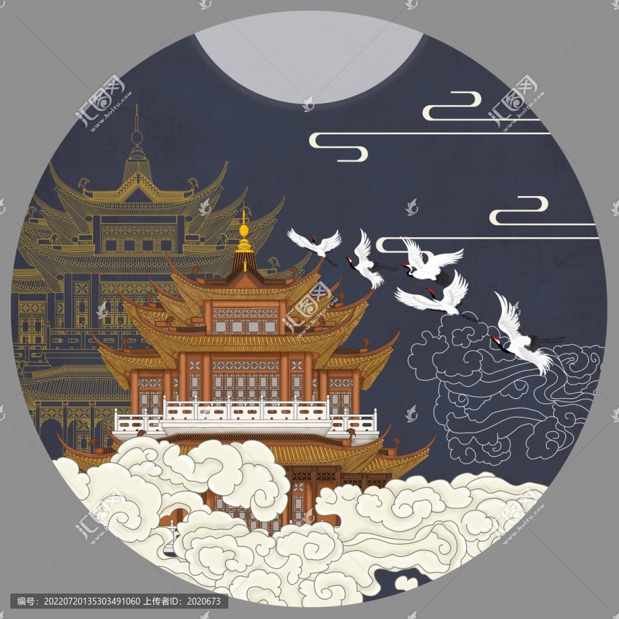 樓閣仙鶴插畫(huà)