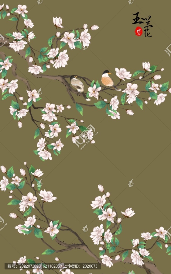 新中式玉蘭花花鳥屏風(fēng)