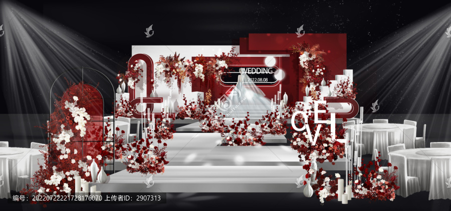 韓式紅白色婚禮效果圖