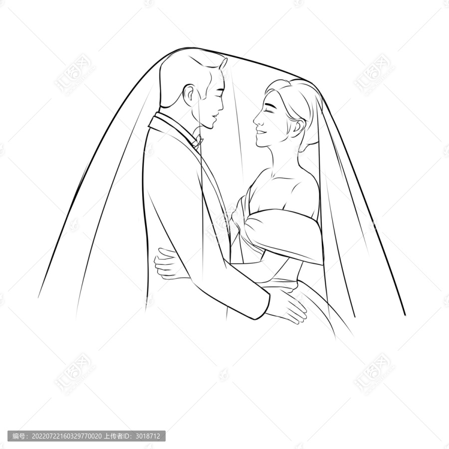 婚紗照線稿情侶結(jié)婚雕刻男女