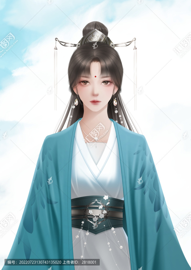 長發(fā)美人藍色長袍古裝