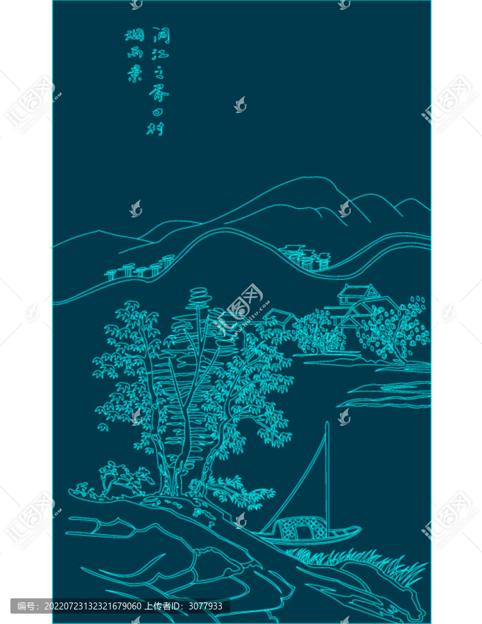 江岸垂釣圖