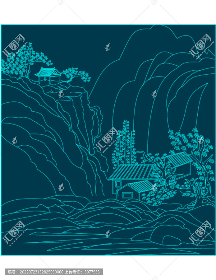 山水白描圖