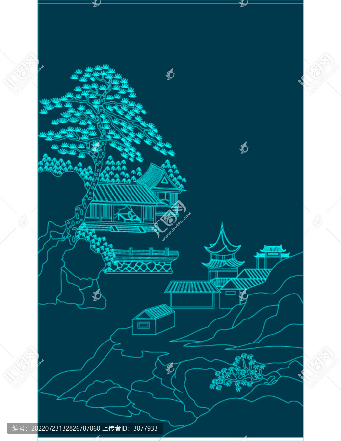 中式白描無框畫