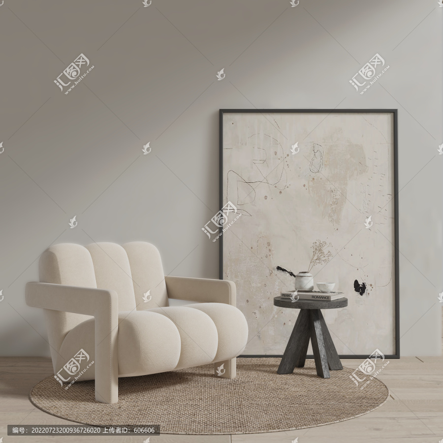侘寂風(fēng)單椅墻布壁畫(huà)背景場(chǎng)景圖