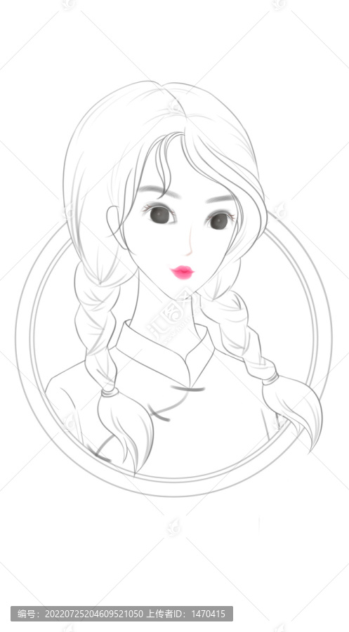女孩卡通頭像線稿