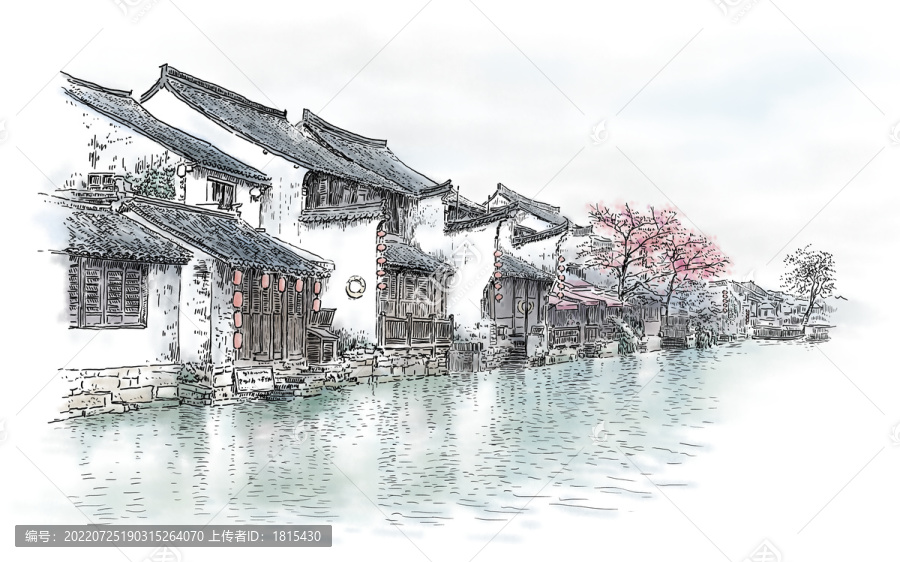 鋼筆手繪浙江西塘古鎮(zhèn)