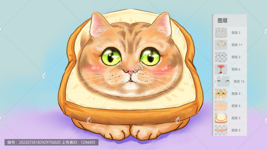 面包大脸猫可爱猫咪绘制