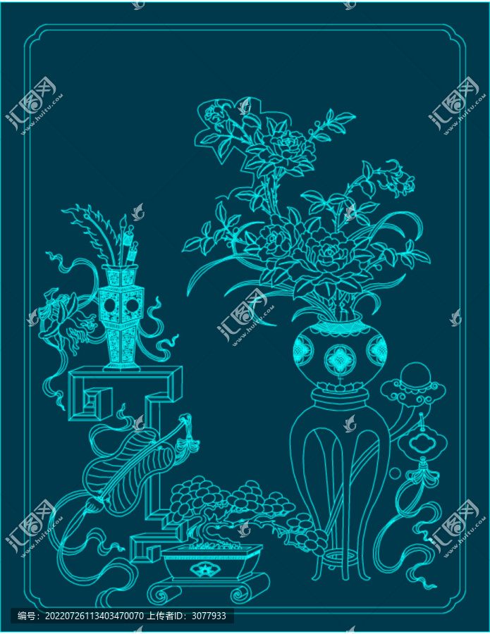 中式白描文玩裝飾畫