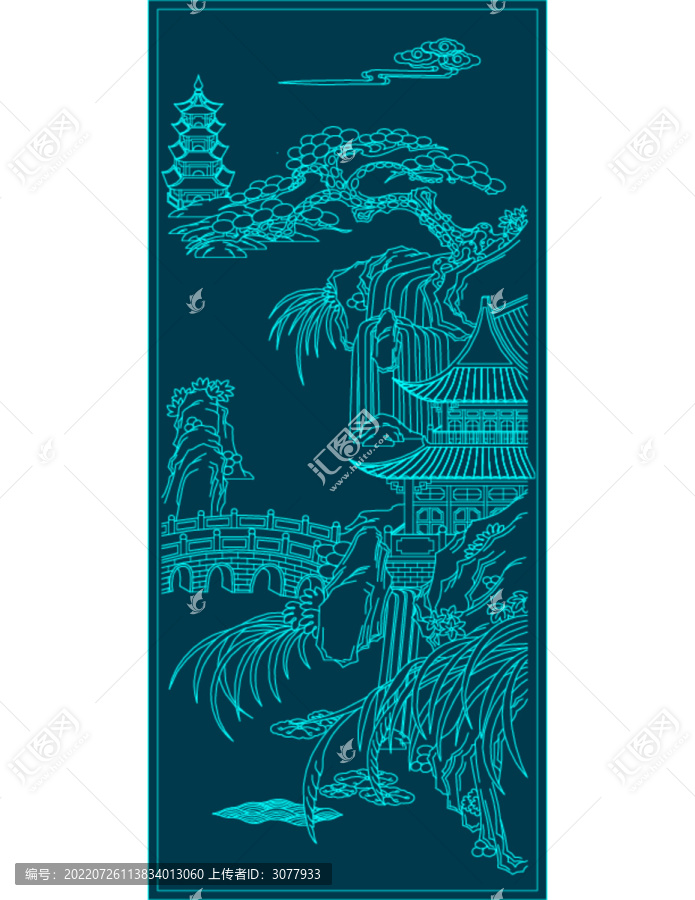 水鄉(xiāng)拱橋山水圖