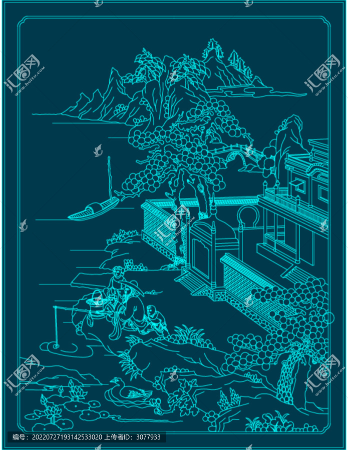 水鄉(xiāng)小鎮(zhèn)農(nóng)夫垂釣圖