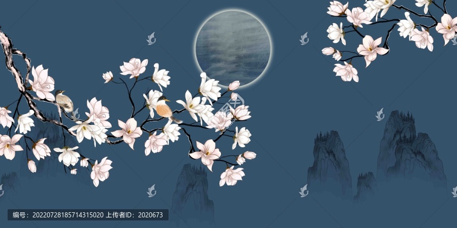 花鳥山水壁畫背景墻