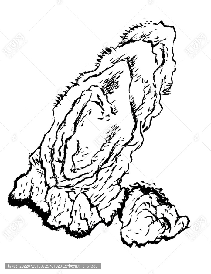手繪國畫石頭劉松年皴法