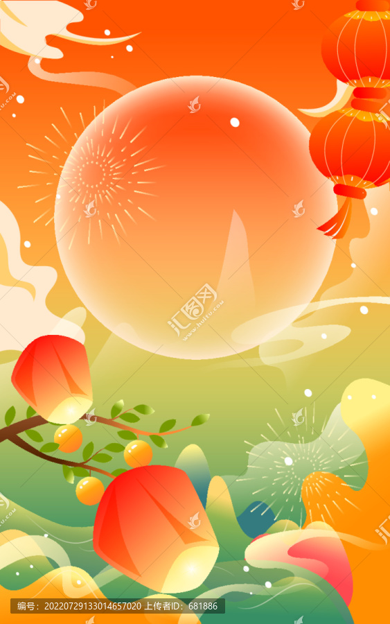 八月十五中秋節(jié)玉兔拜月插畫(huà)