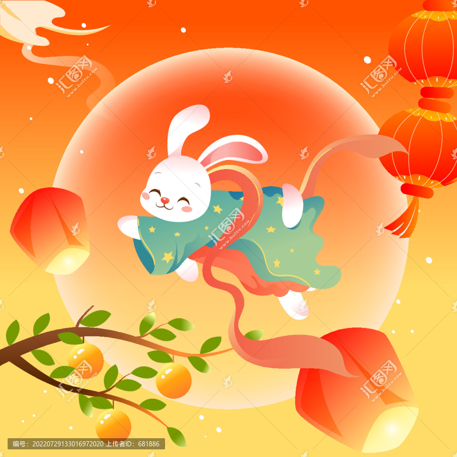 八月十五中秋節(jié)玉兔拜月插畫