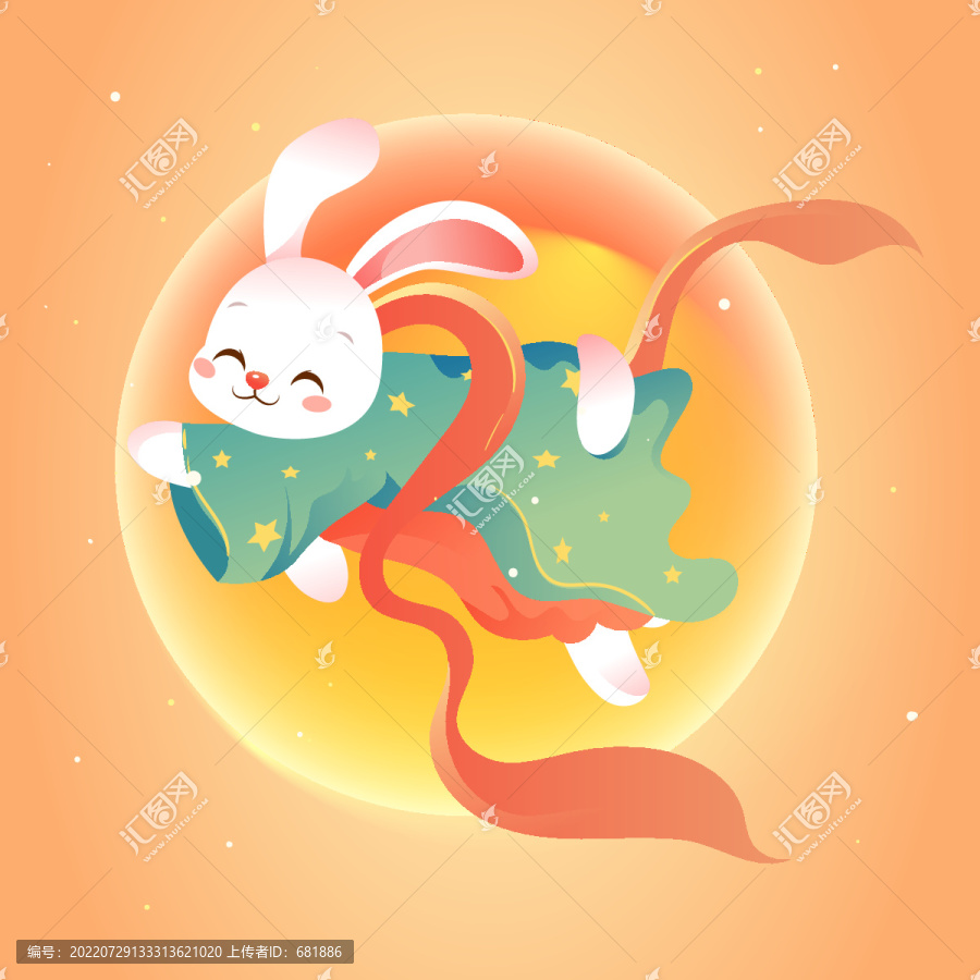 八月十五中秋節(jié)玉兔拜月插畫