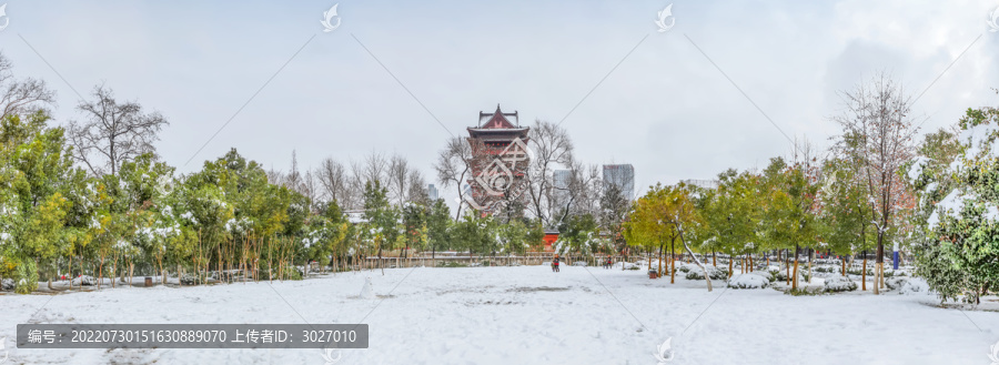 合肥包公园清风阁雪景全景图