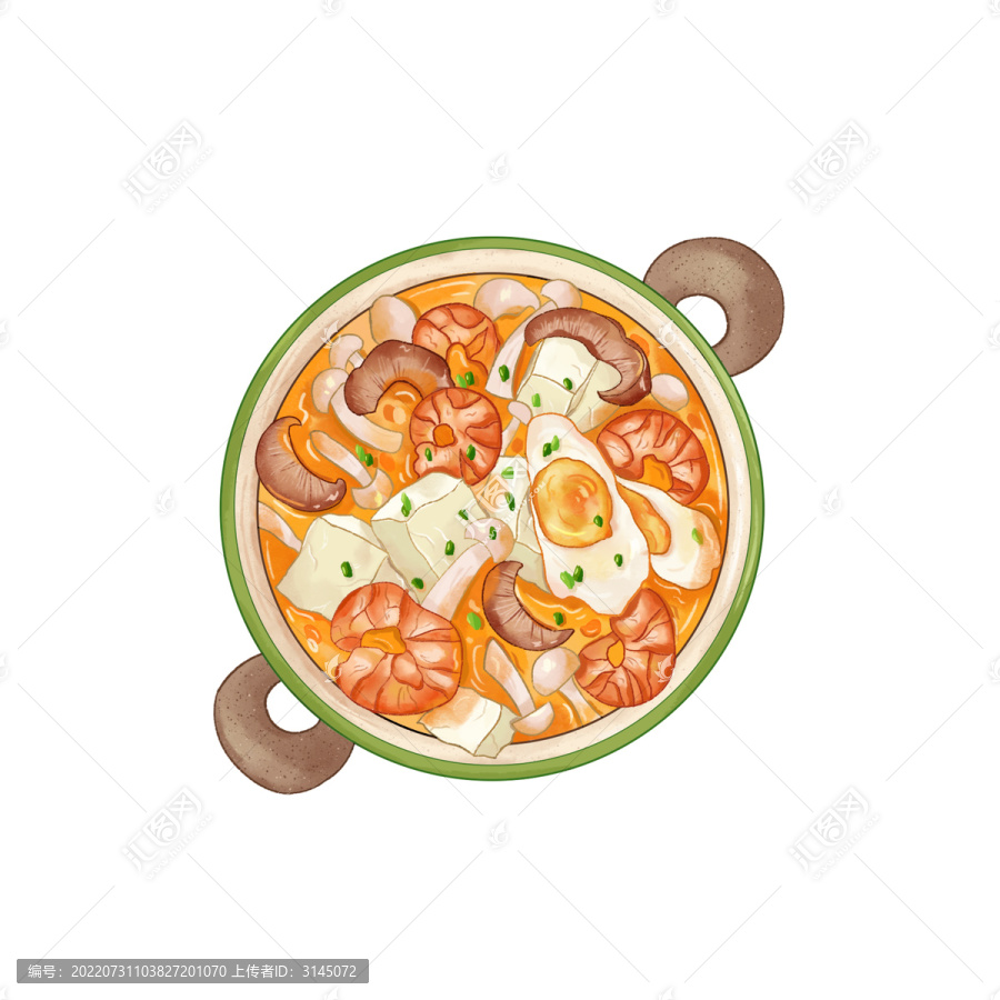 水彩輕食插畫三鮮菌菇湯