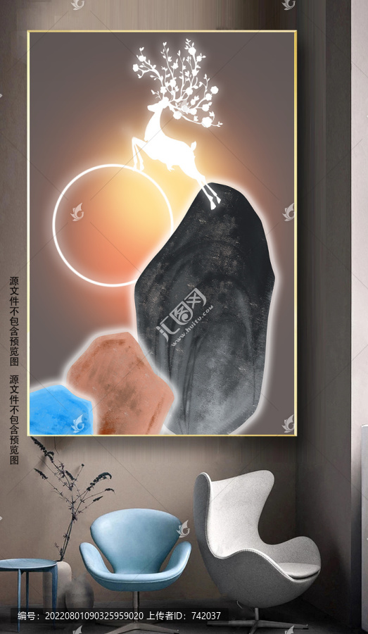 現(xiàn)代輕奢光影幾何福鹿裝飾畫