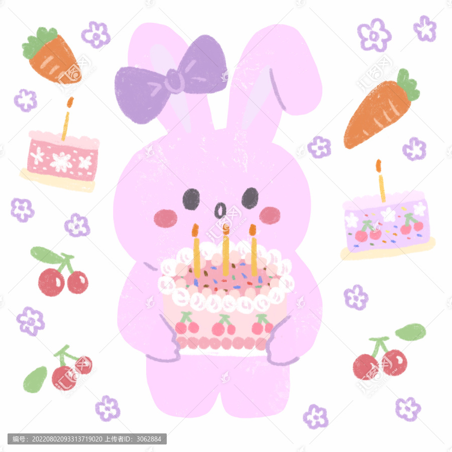 手繪生日蛋糕兔子插畫