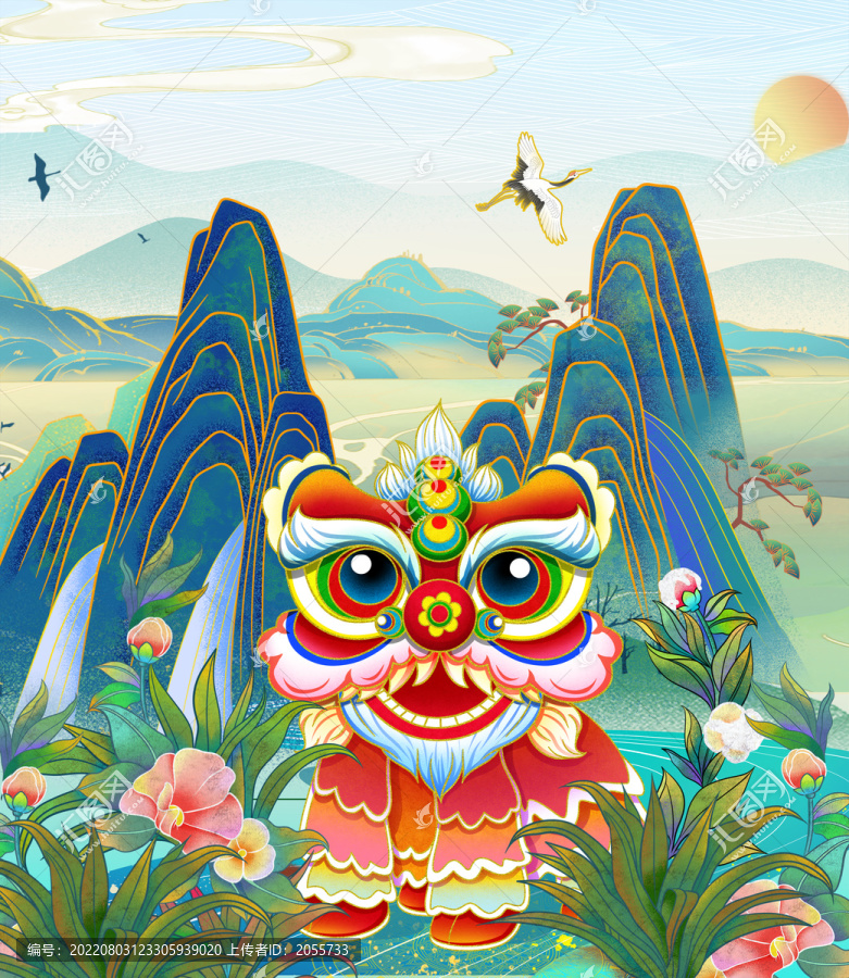 國風(fēng)國潮獅子插畫