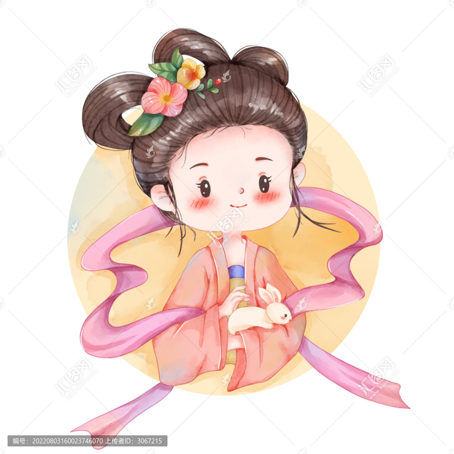 嫦娥玉兔古風(fēng)頭像水彩插畫