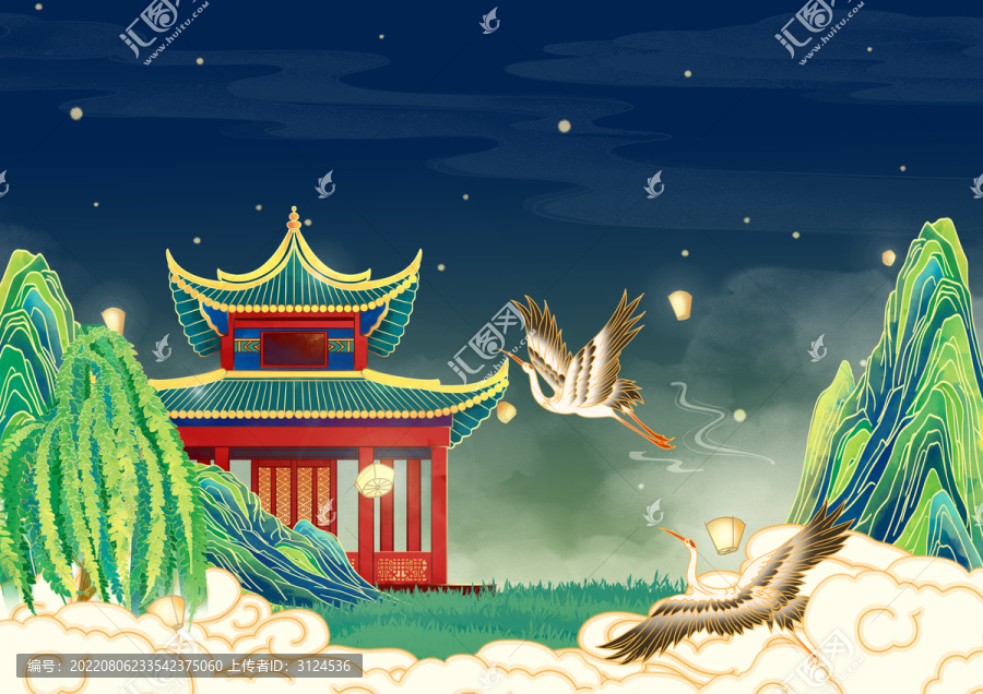 西安地標(biāo)建筑插畫碑林橫版