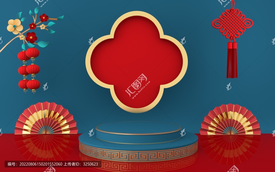 3D立體紅色喜慶電商場(chǎng)景展臺(tái)