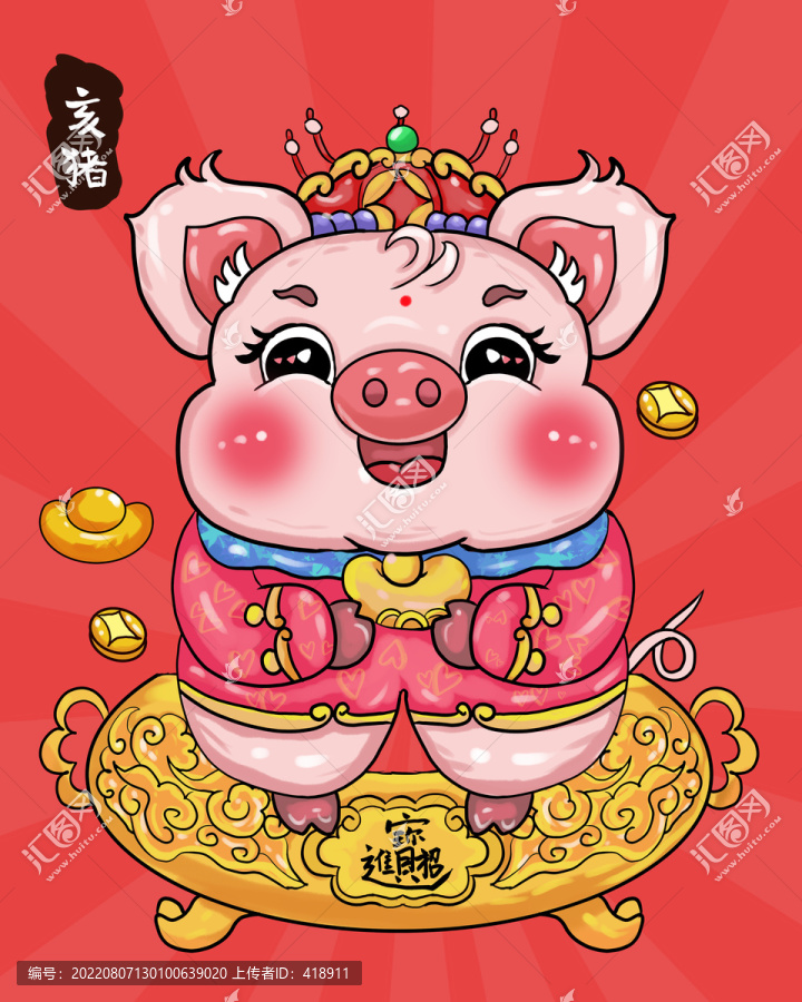 国潮十二生肖猪年卡通猪