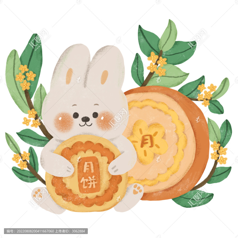 可愛(ài)手繪兔子月餅桂花插畫(huà)