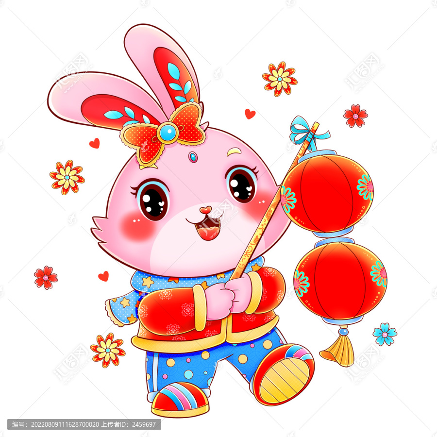 國潮兔年春節(jié)提燈籠的兔子