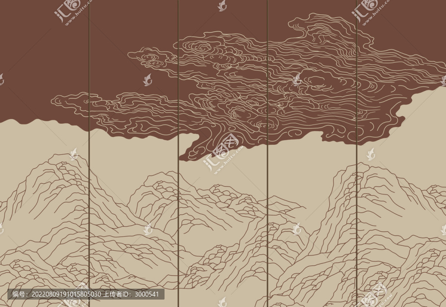 寫意山水祥云背景墻
