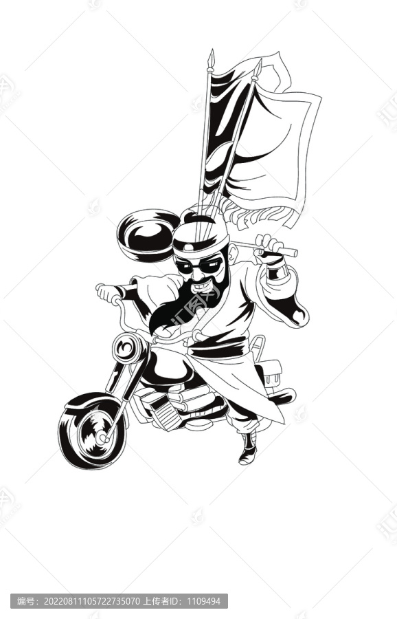 關羽騎摩托插畫