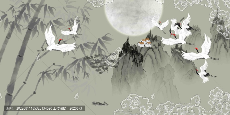 古風竹林山水背景