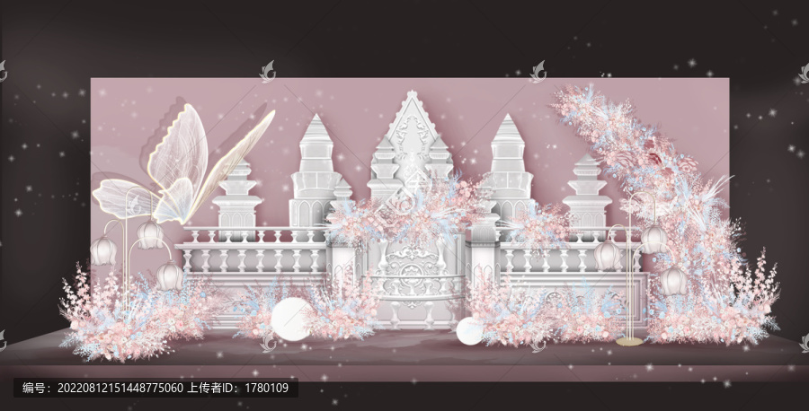 夢幻藍(lán)粉色婚禮效果圖舞臺(tái)區(qū)