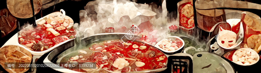火鍋手繪背景墻插畫(huà)