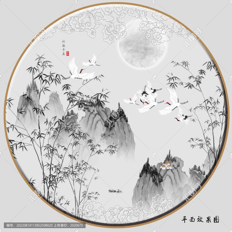 禪意竹子山水壁畫(huà)