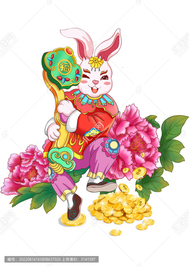 兔子年畫(huà)富貴花開(kāi)